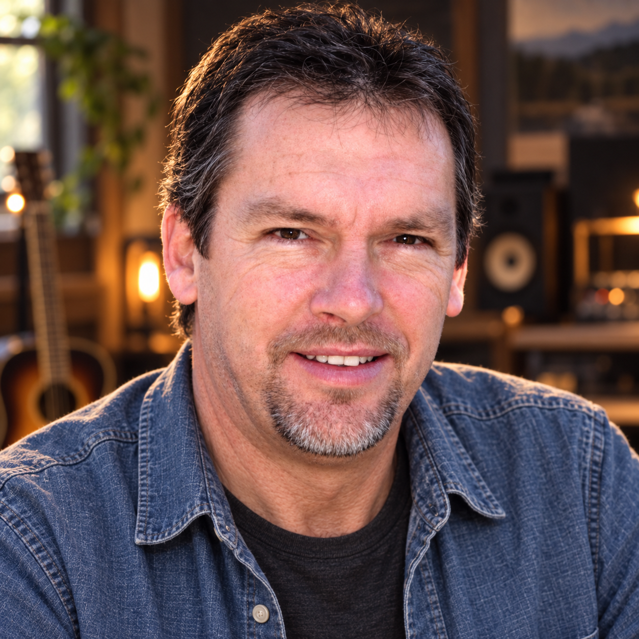 Dale Thomas Roberts in his home recording studio